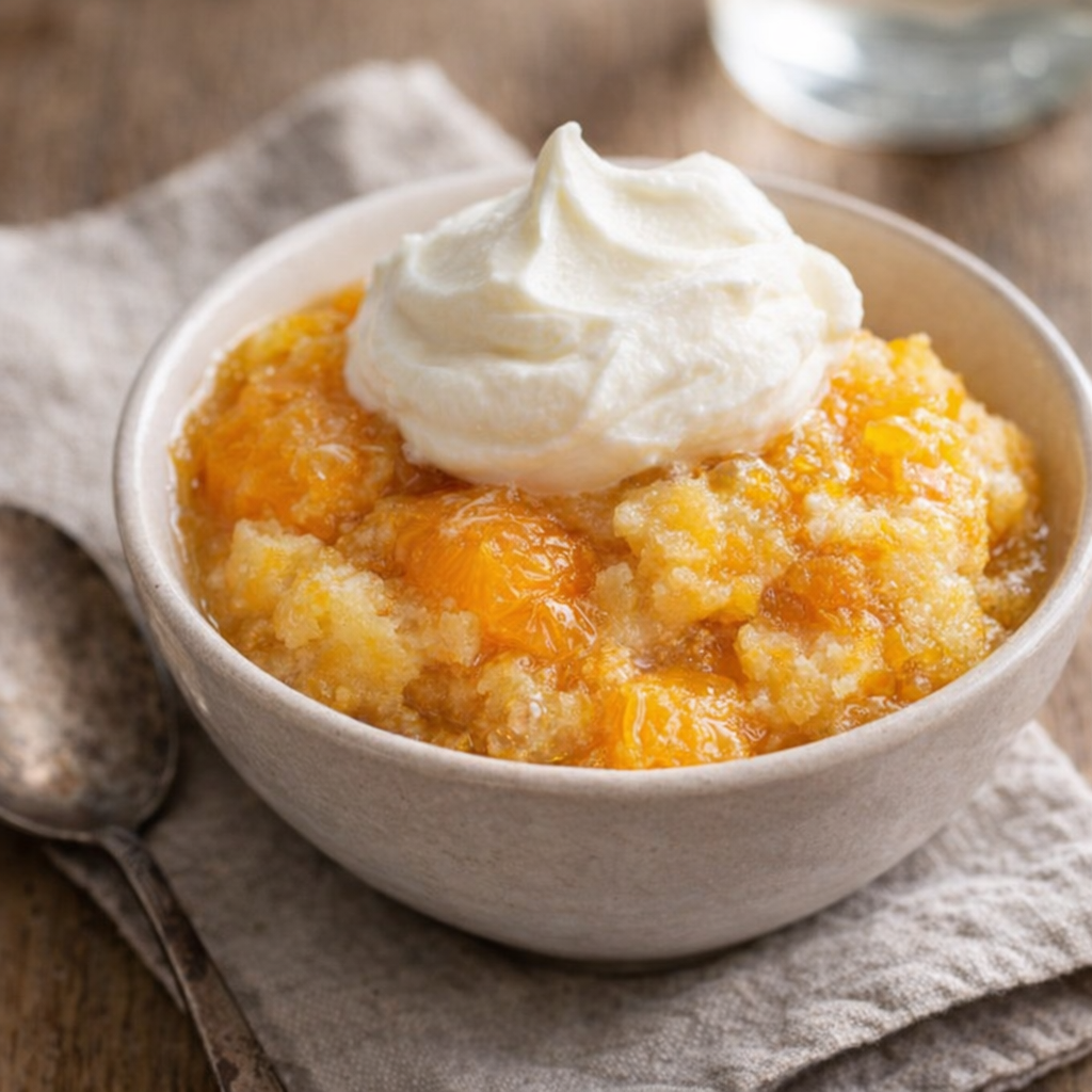 Warm orange pudding served in a small bowl