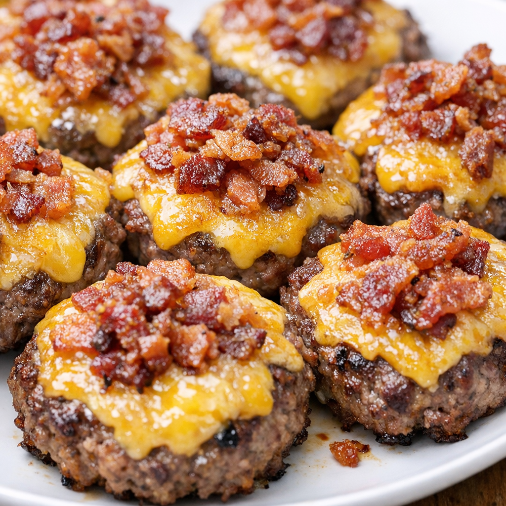 Low carb 3-ingredient burger bites on a white plate
