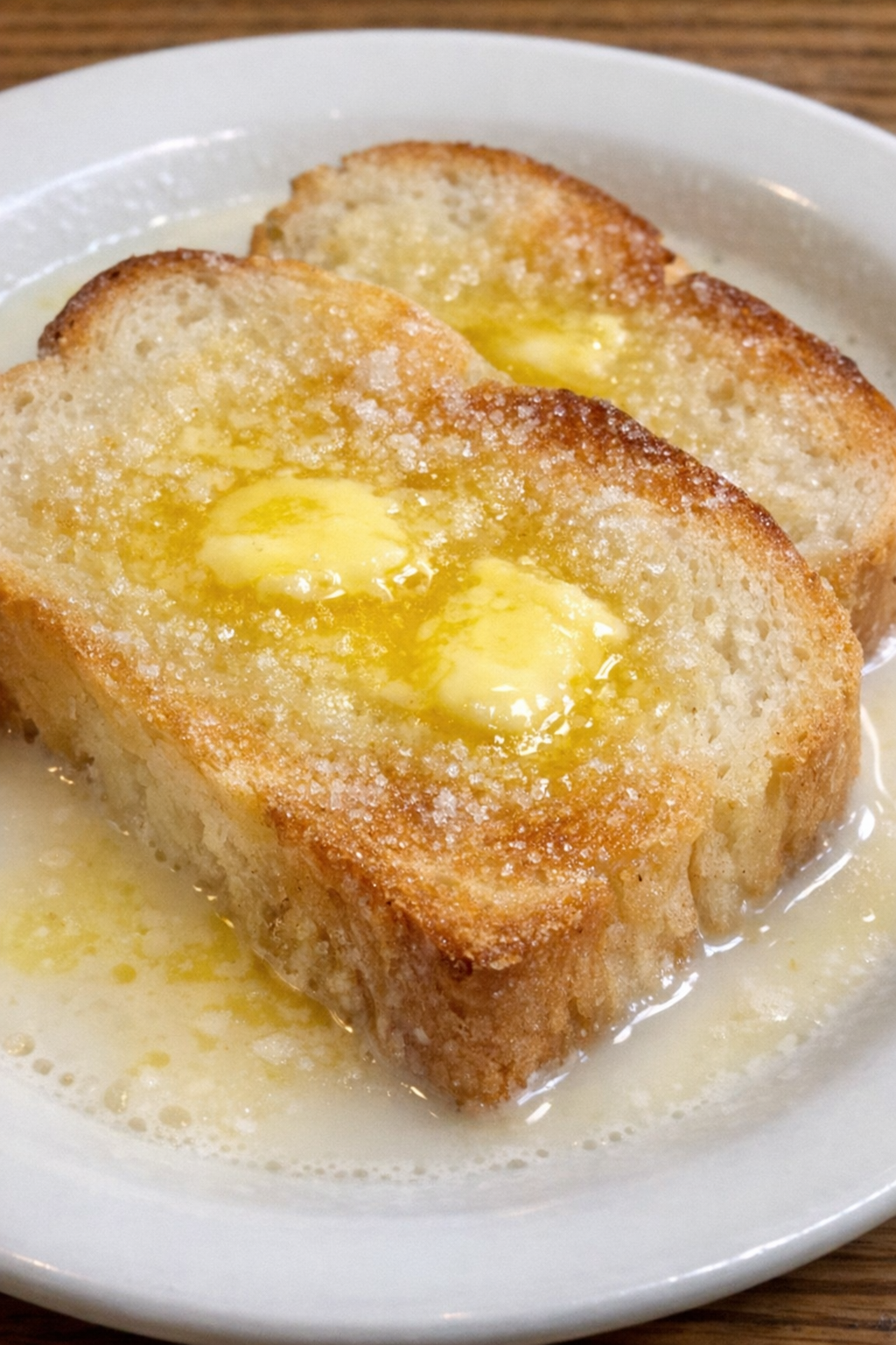 3-ingredient milk toast on a white ceramic plate