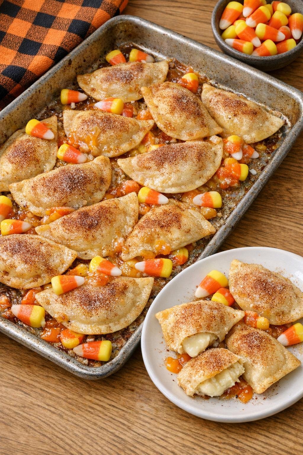 Finished baked sweet cheese pierogies dessert
