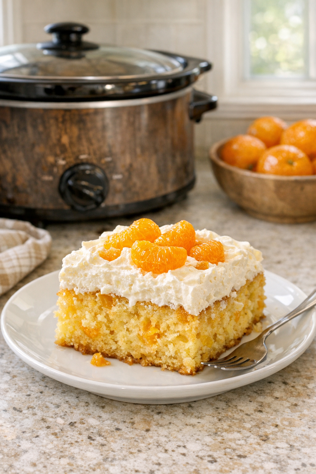 Finished slow cooker Pig Pickin' Cake served on a plate