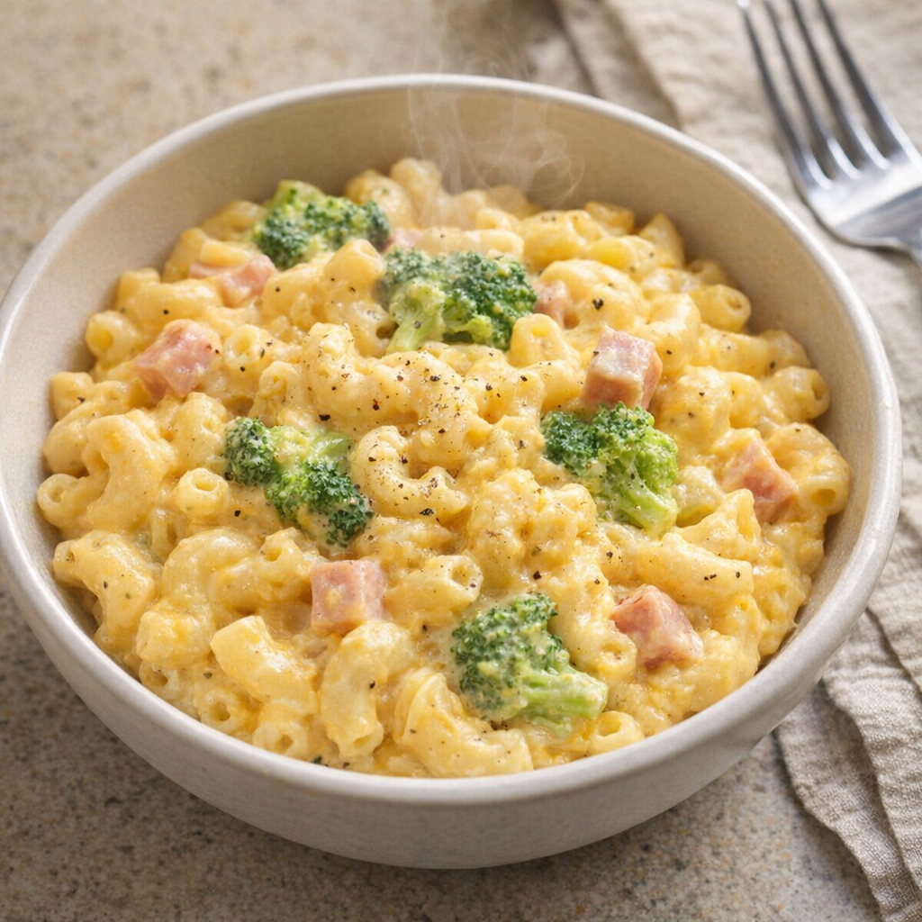 Macaroni variation with broccoli and ham