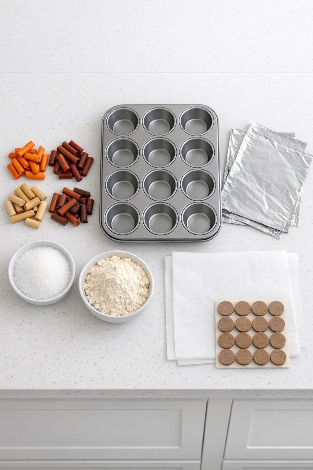 Materials for making three harvest sunset trivets laid out on a work surface