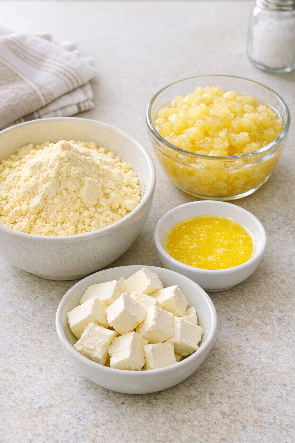 Measured ingredients for slow cooker pineapple dessert