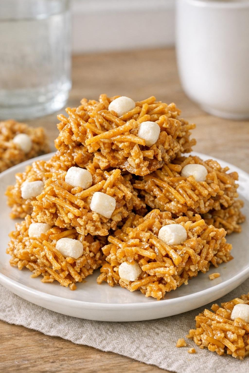 Finished baked spaghetti dessert bars on a plate