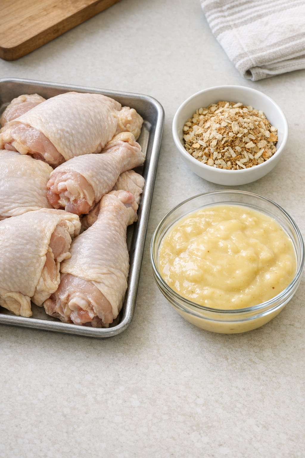 Chicken pieces, onion soup mix, and condensed soup ingredients