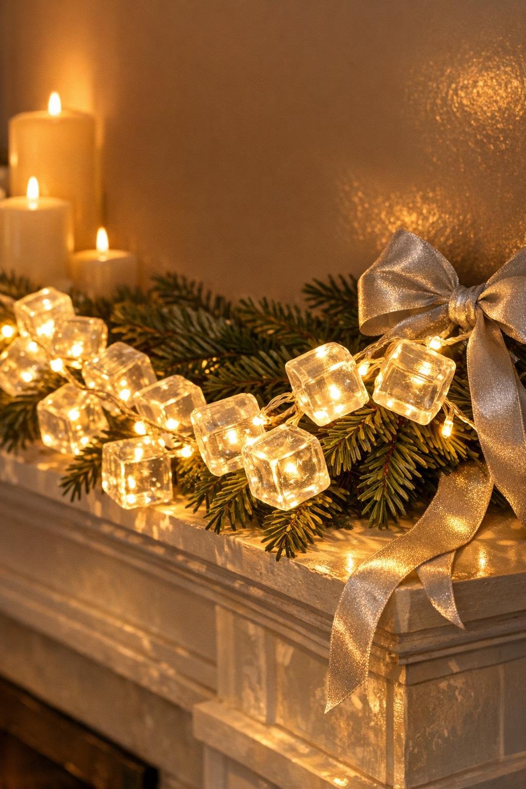 Finished glowing crystal garland displayed on a winter mantel