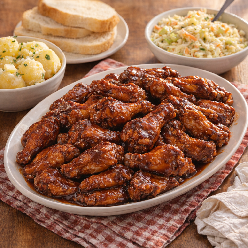 Platter of sticky wings with simple supper sides