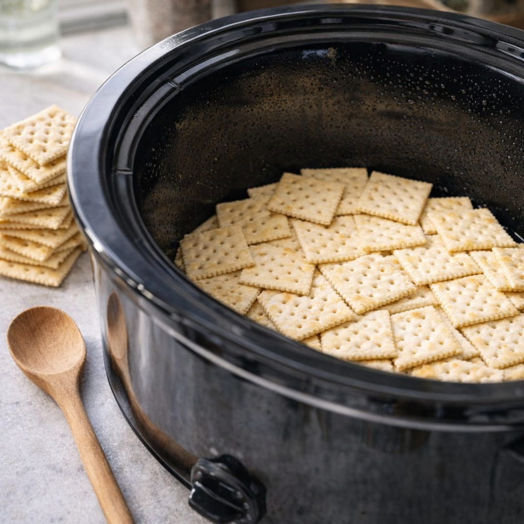 Prepared slow cooker crock lightly sprayed and ready for dessert