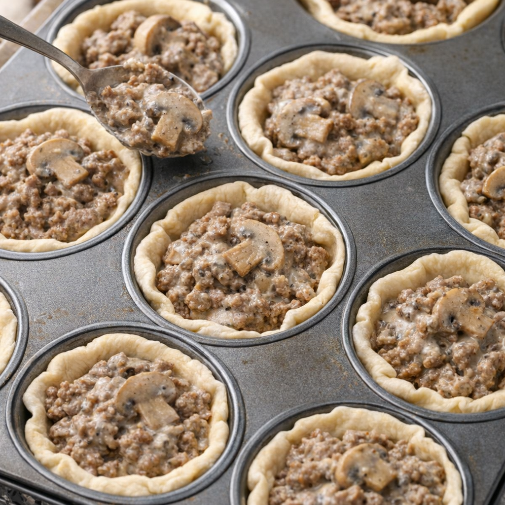 Filled crescent cups ready to bake