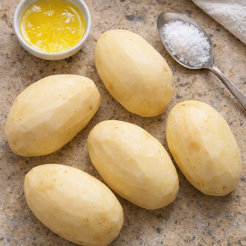 Simple rosti ingredients on a kitchen counter