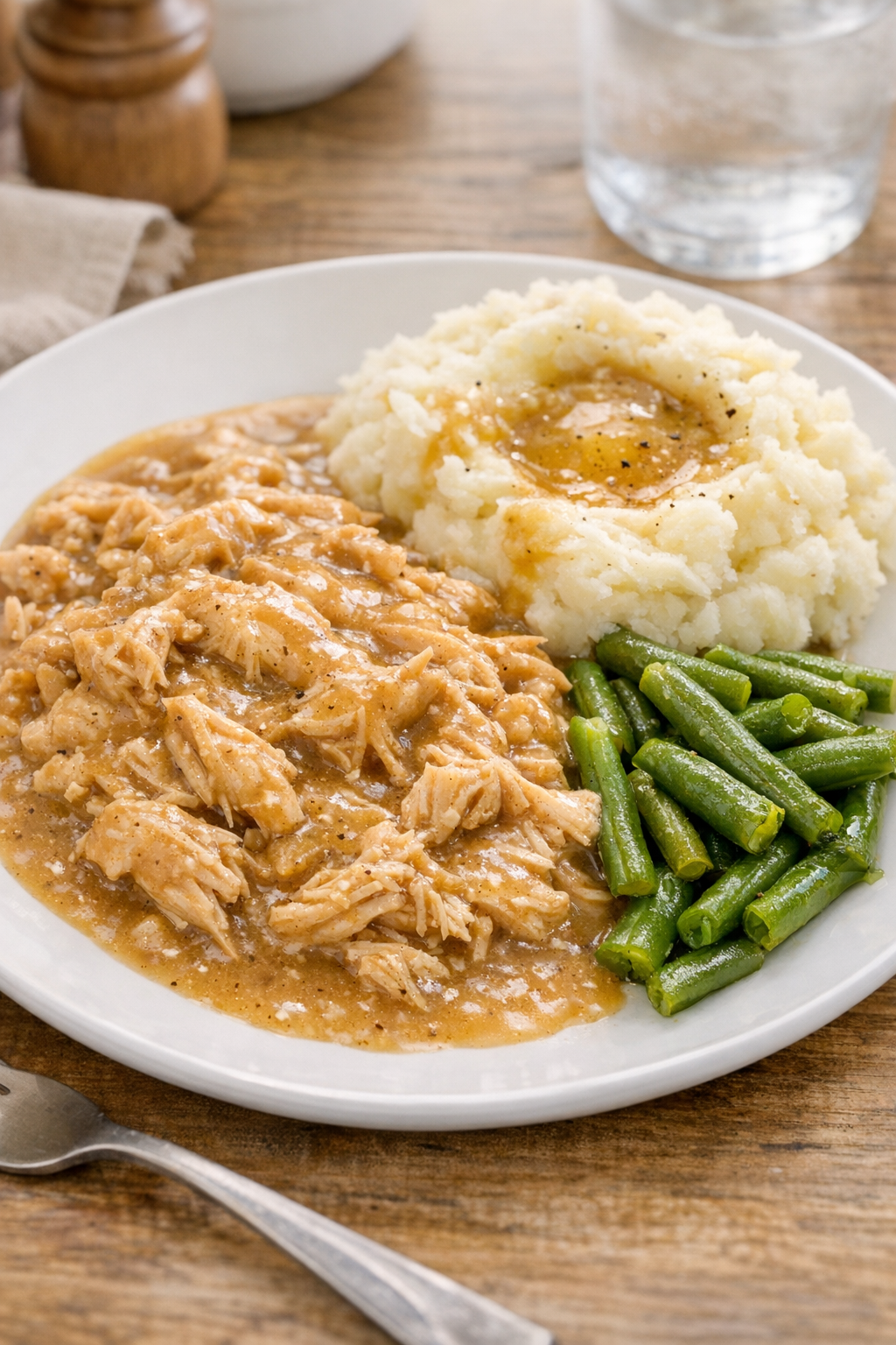 Finished slow cooker chicken plated for dinner