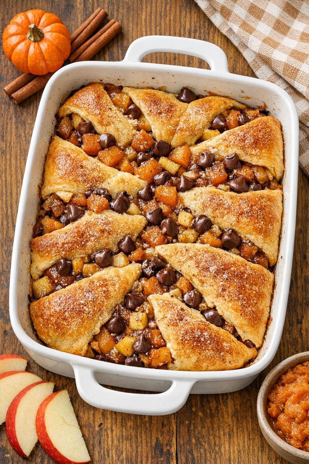 Finished baked Halloween crescent roll dessert in casserole dish