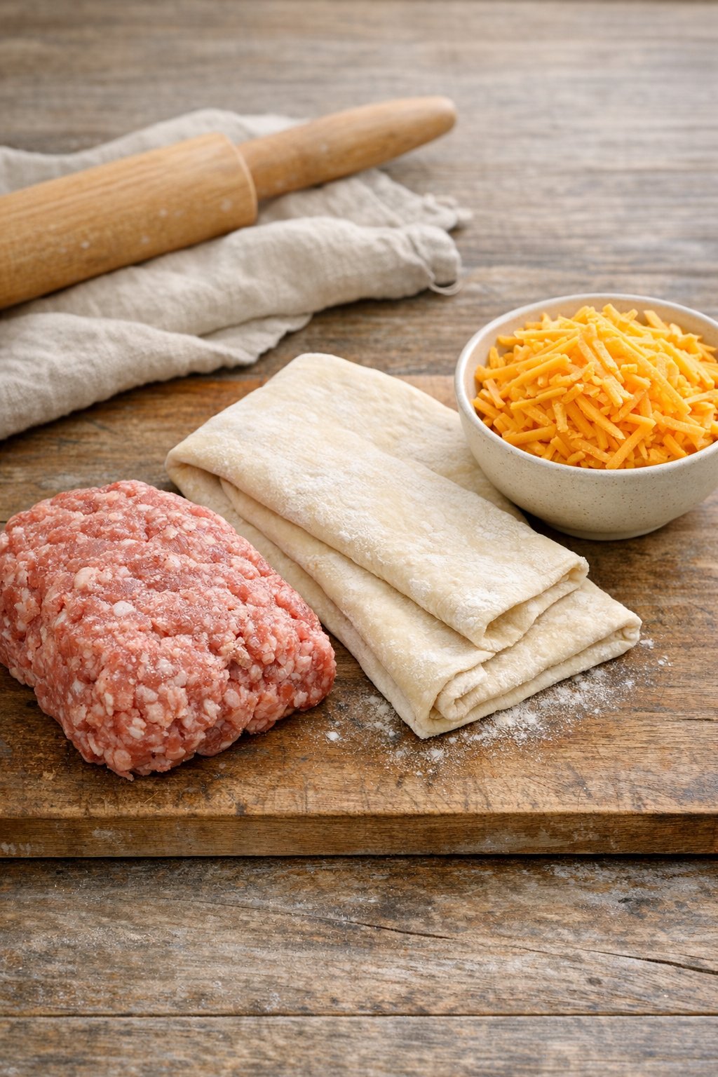 Main ingredients for sausage pinwheels