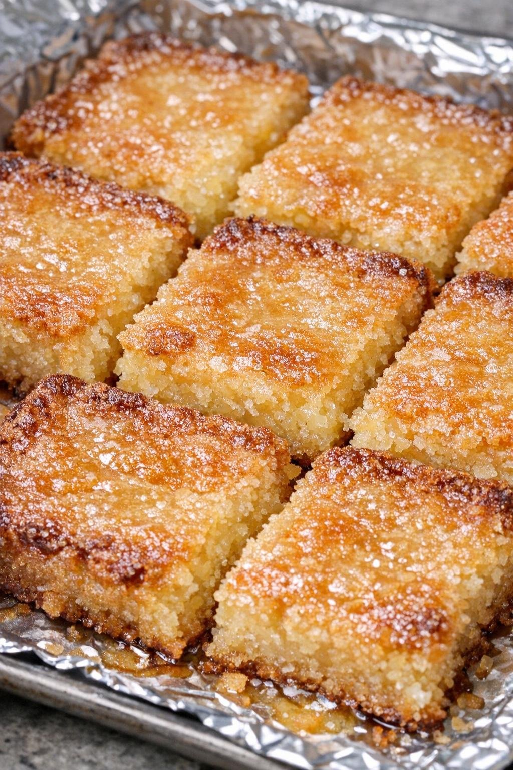 Southern 3-ingredient poor man butter squares on a foil-lined baking tray