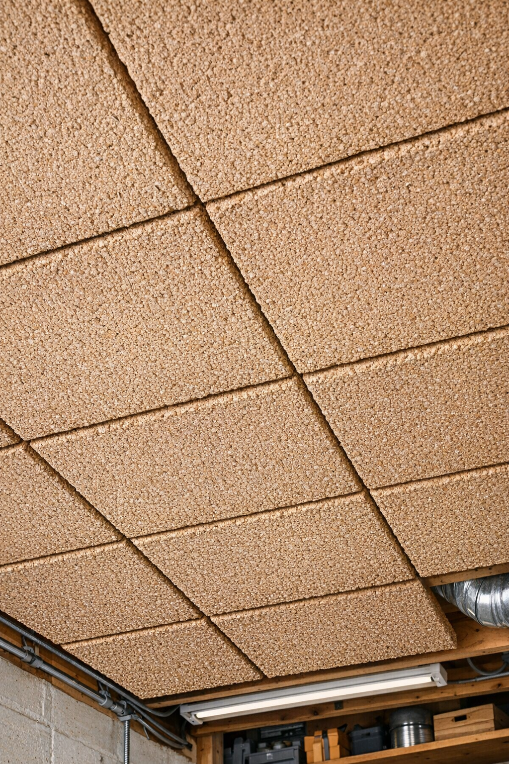 Finished heavy-duty acoustic ceiling panels made from cardboard