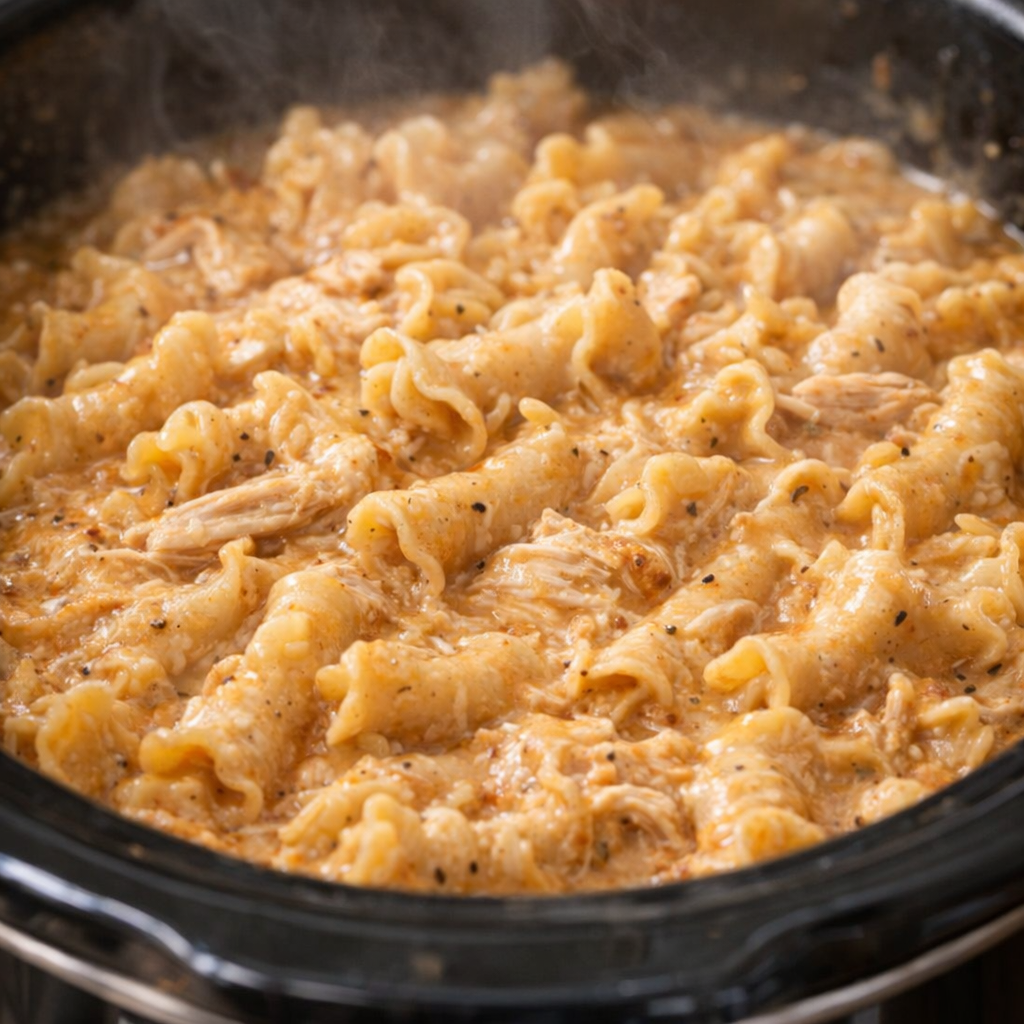 Campanelle pasta finishing in the slow cooker