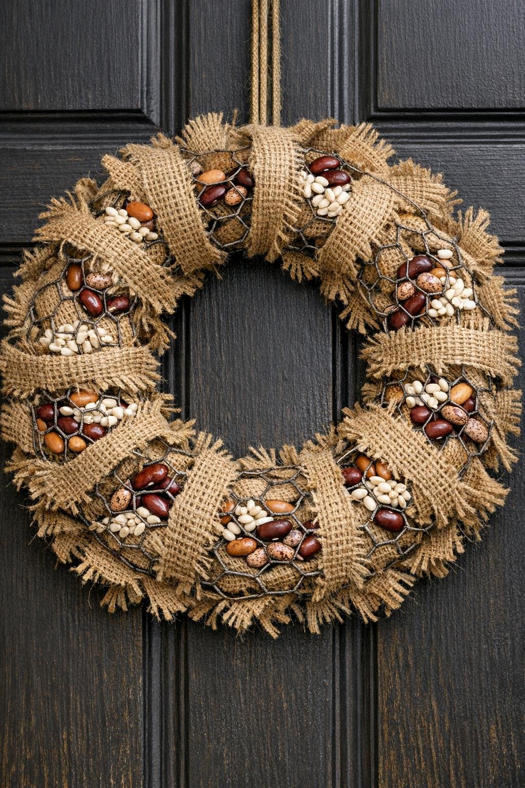 Finished rustic fall burlap wreath
