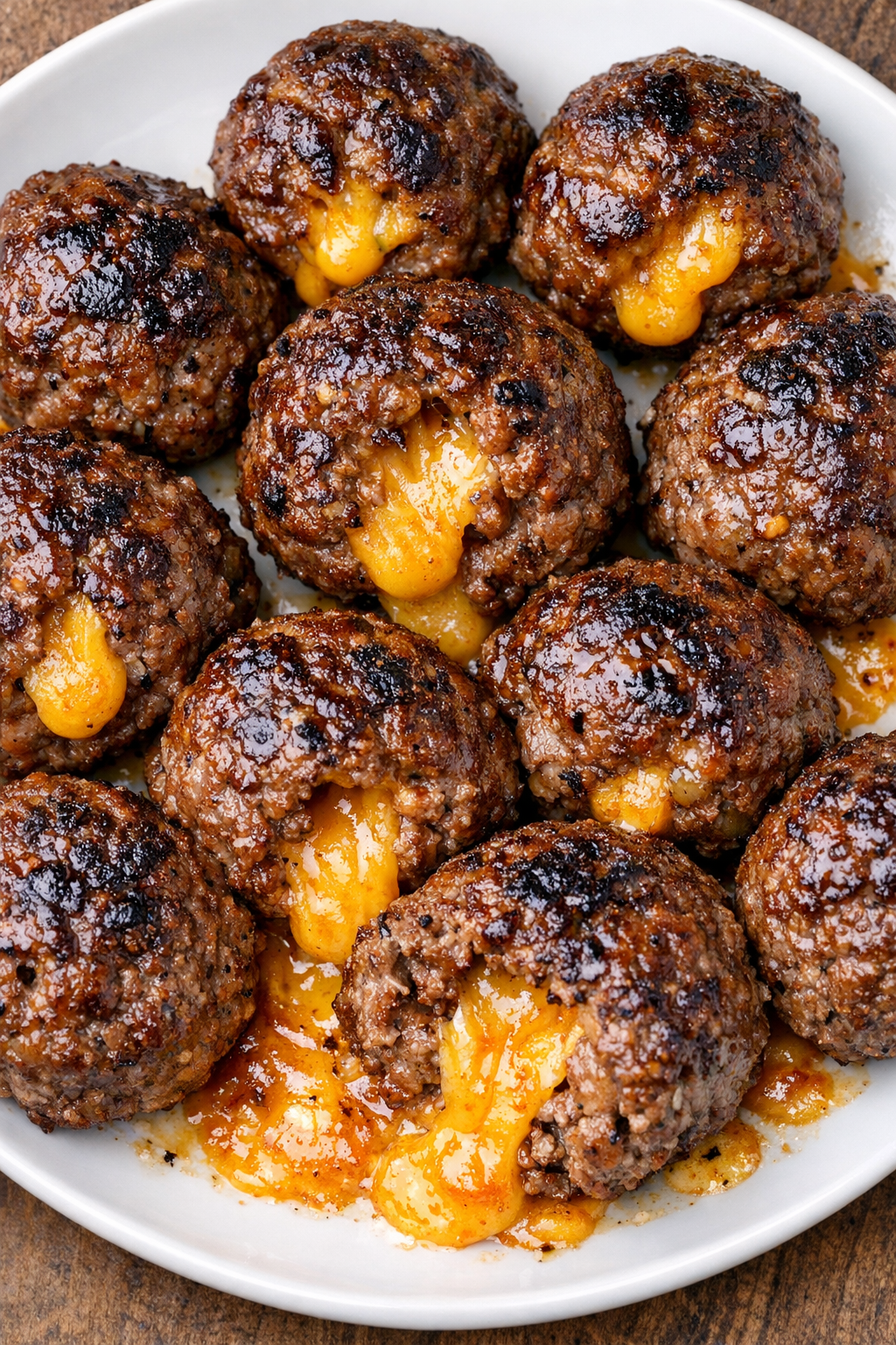 Finished beef cheddar bombs with melted cheese