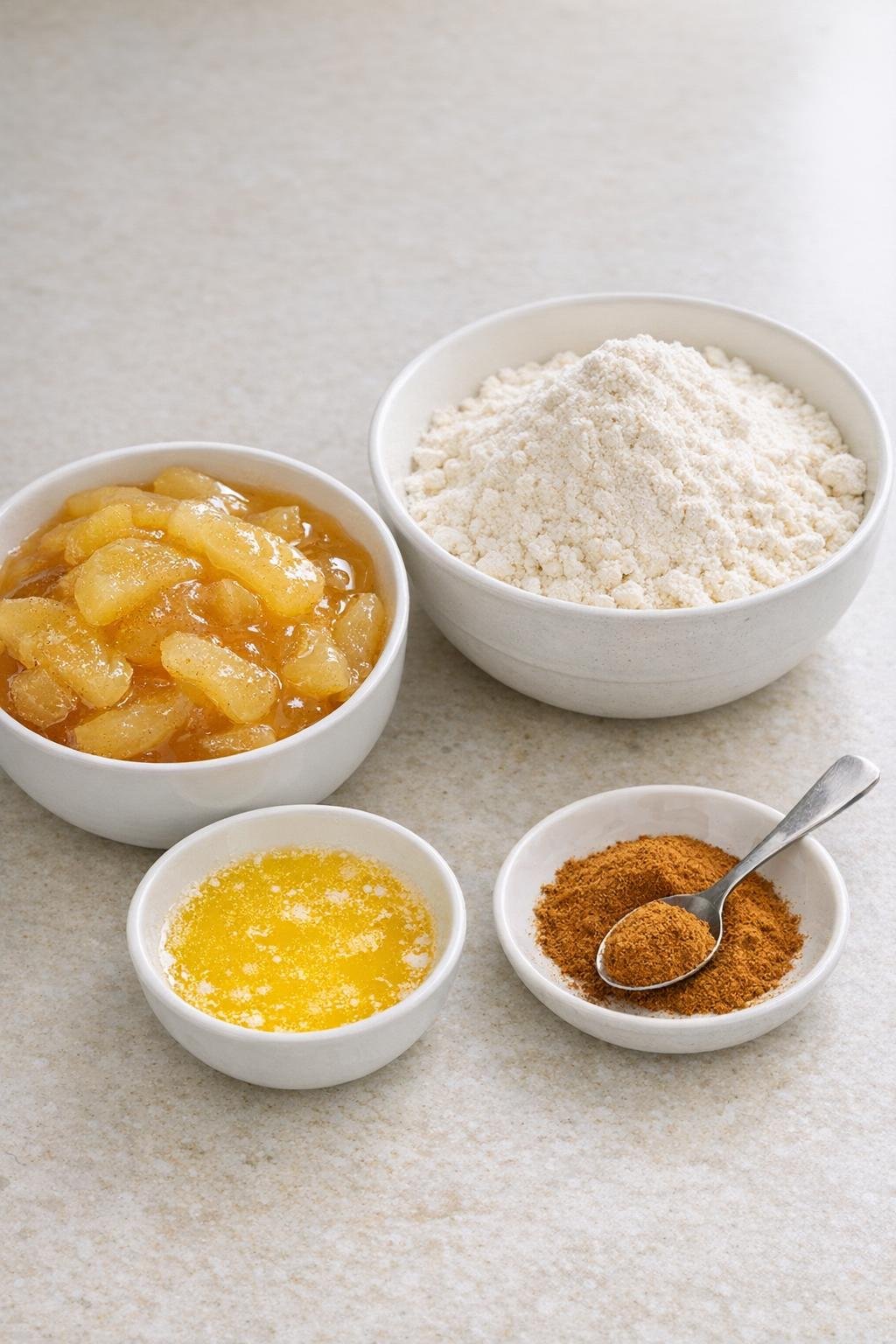 Afgemeten ingrediënten voor een appelcake uit de slowcooker.