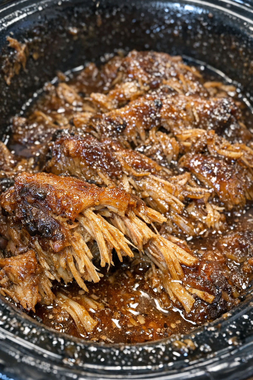 Slow cooker shredded roasted protein with amber glaze