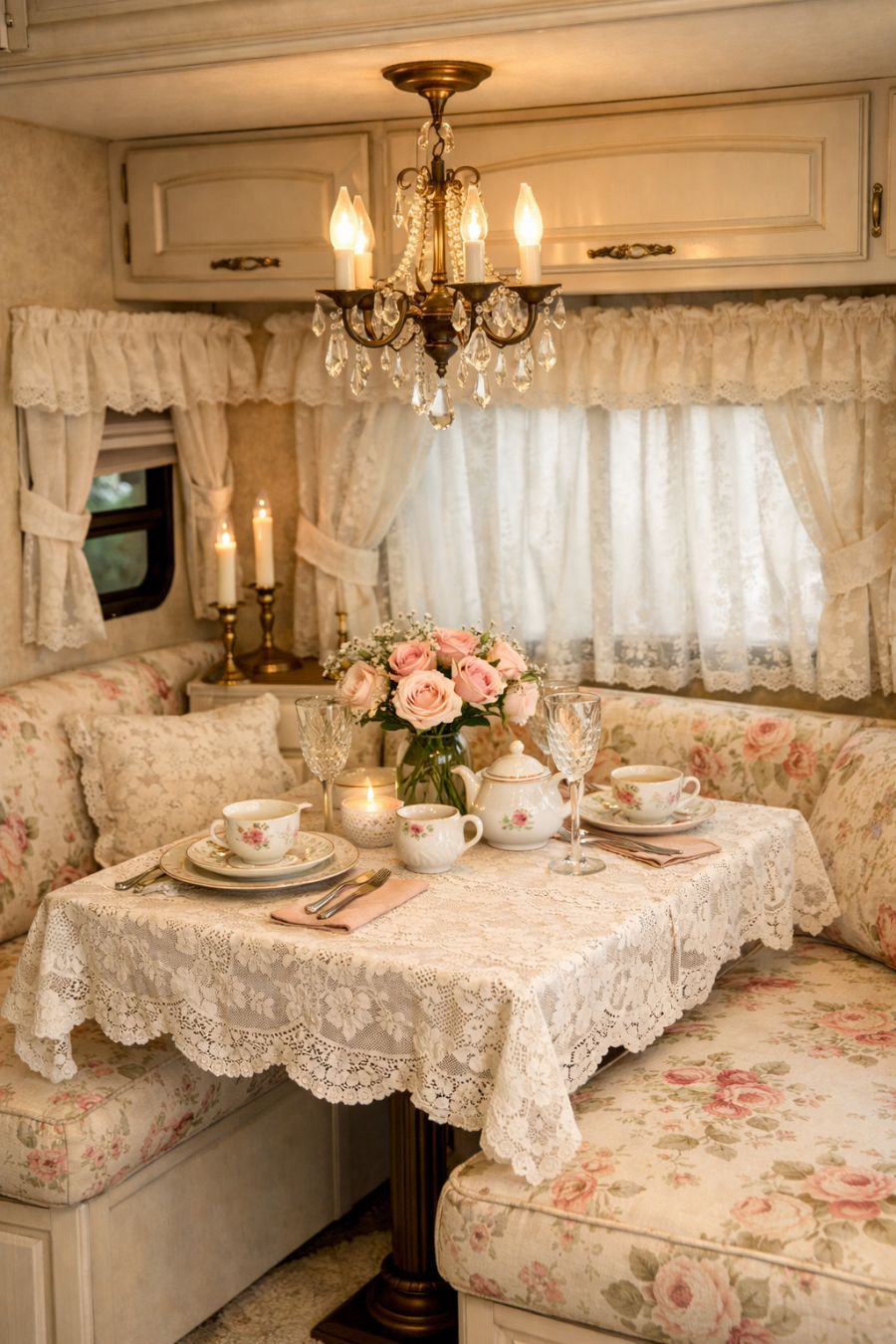 Have a look inside this floral cottage RV camper with sage green siding ...
