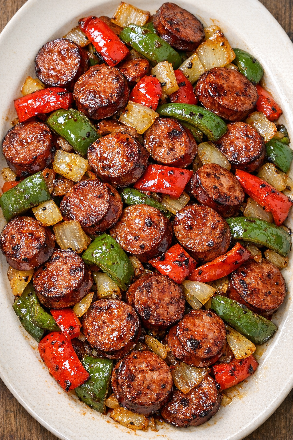 Finished smoked sausage skillet with peppers