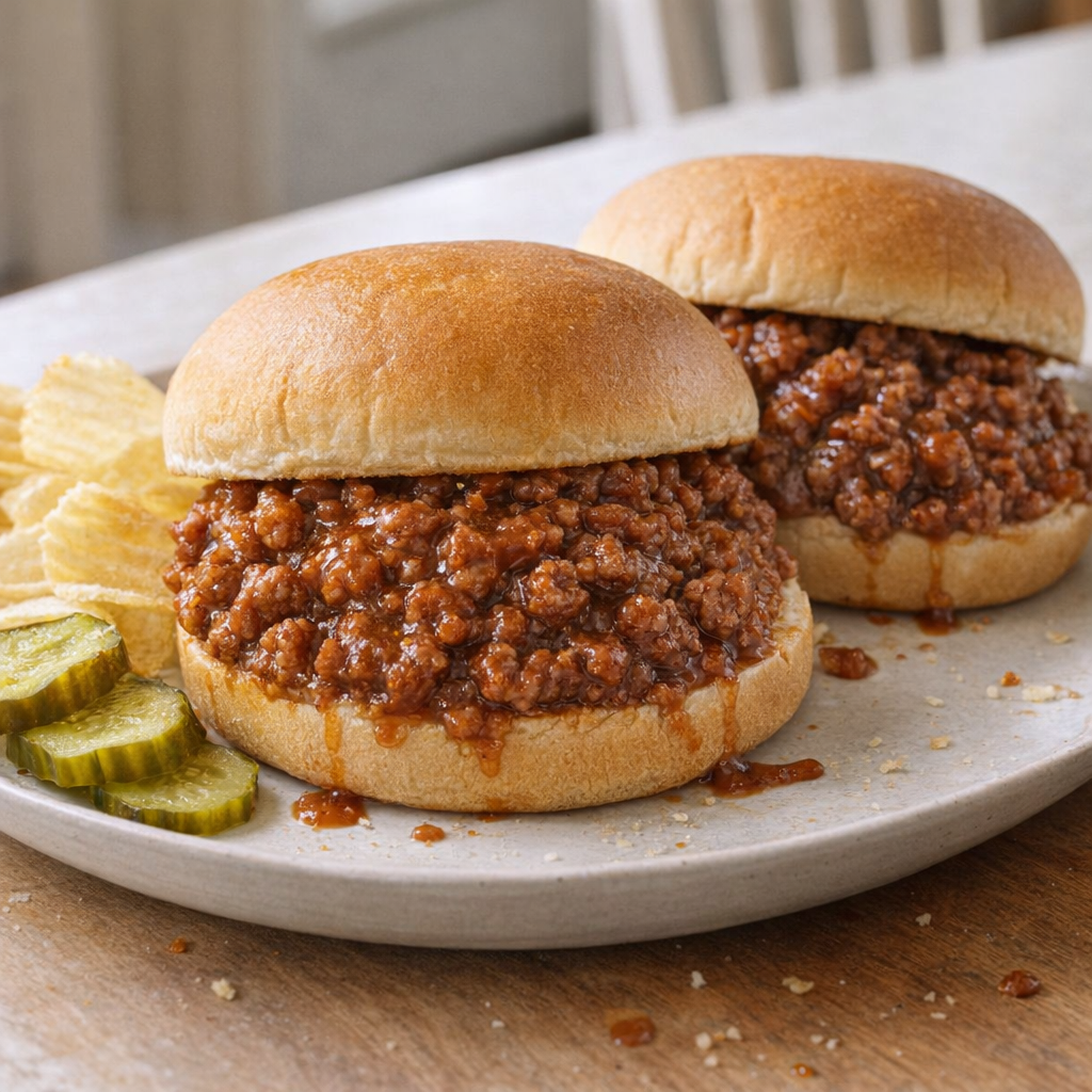 Slow cooker sloppy joes served on soft buns