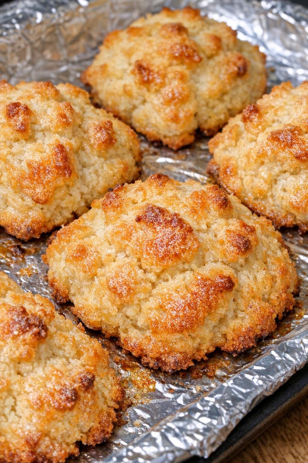 Southern 3-ingredient buttery cafeteria drops on a foil-lined baking tray