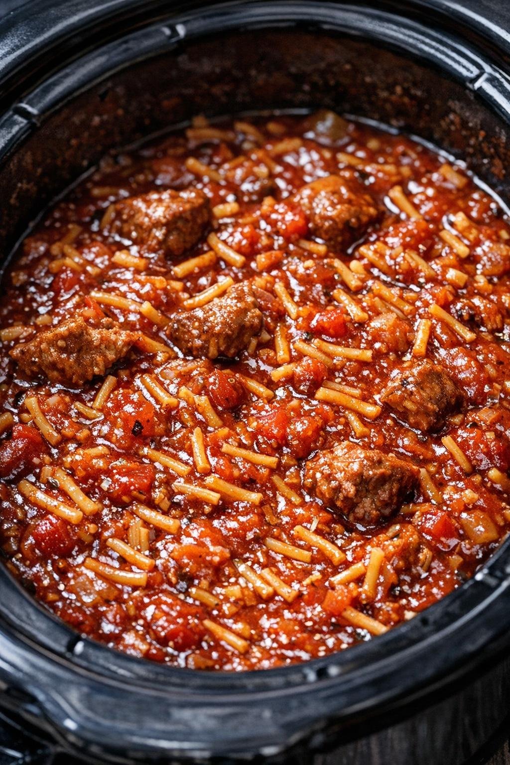 Glossy fideo stew in a slow cooker