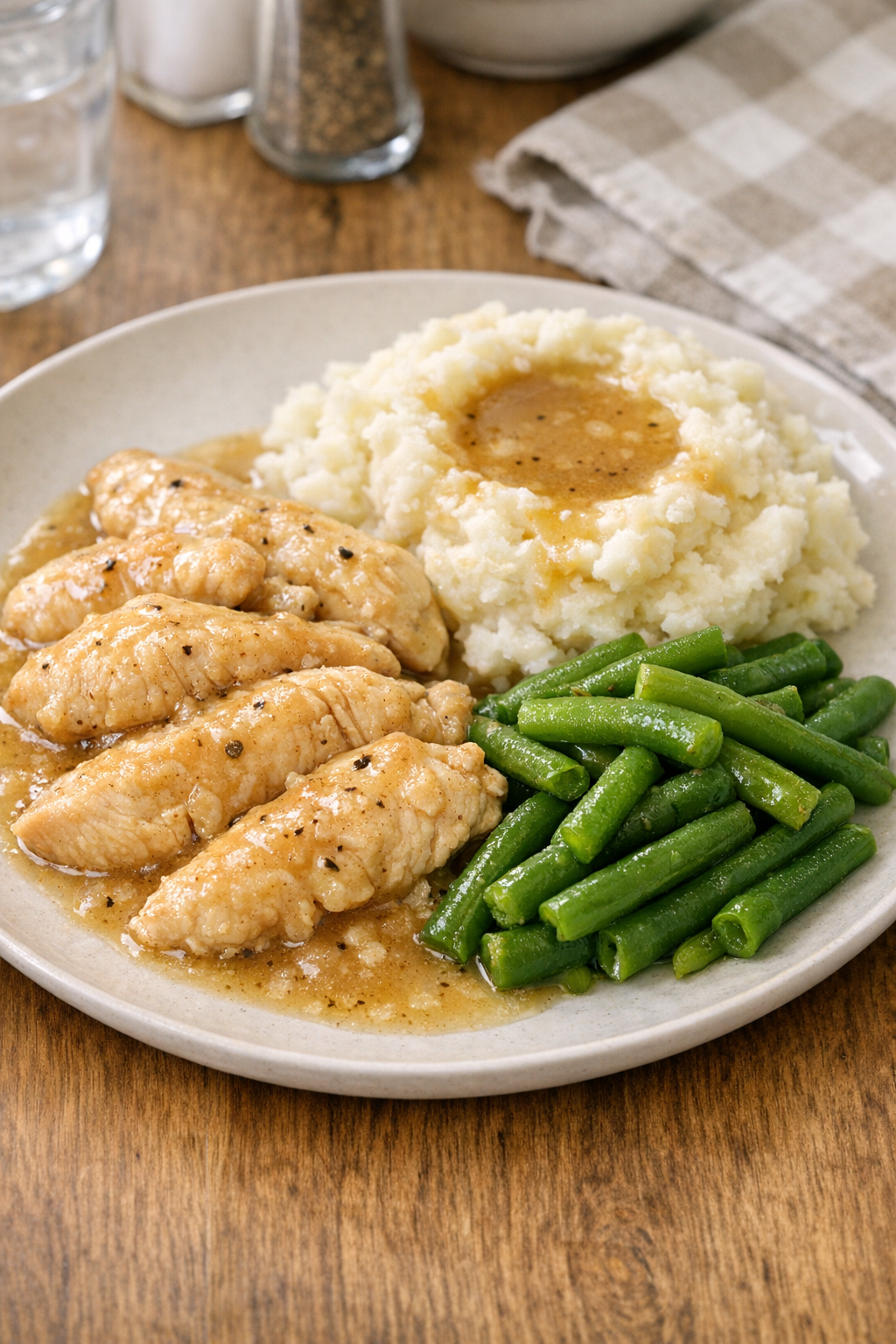 Finished plated slow cooker chicken with gravy