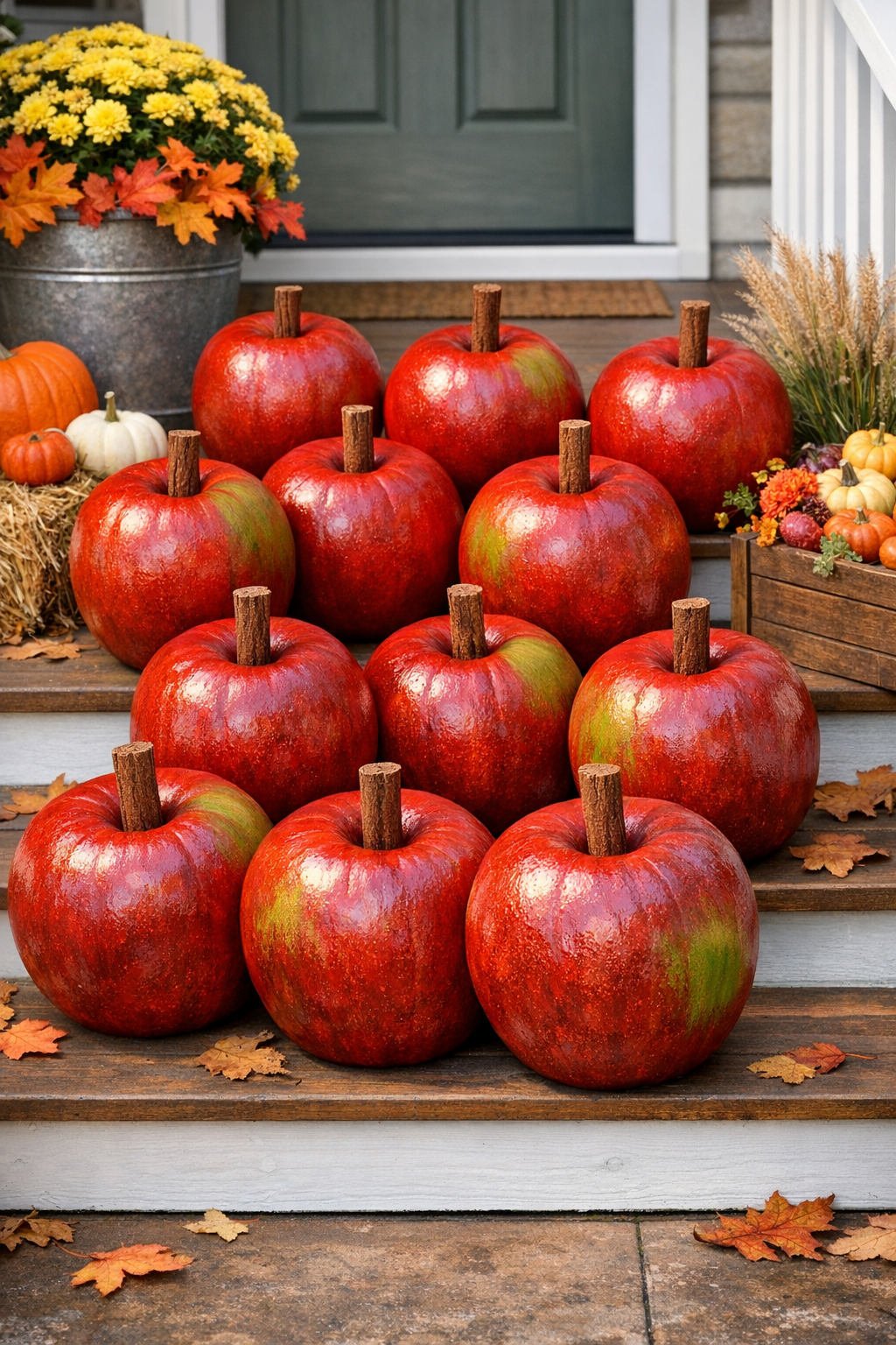 Finished giant porch apples displayed outdoors