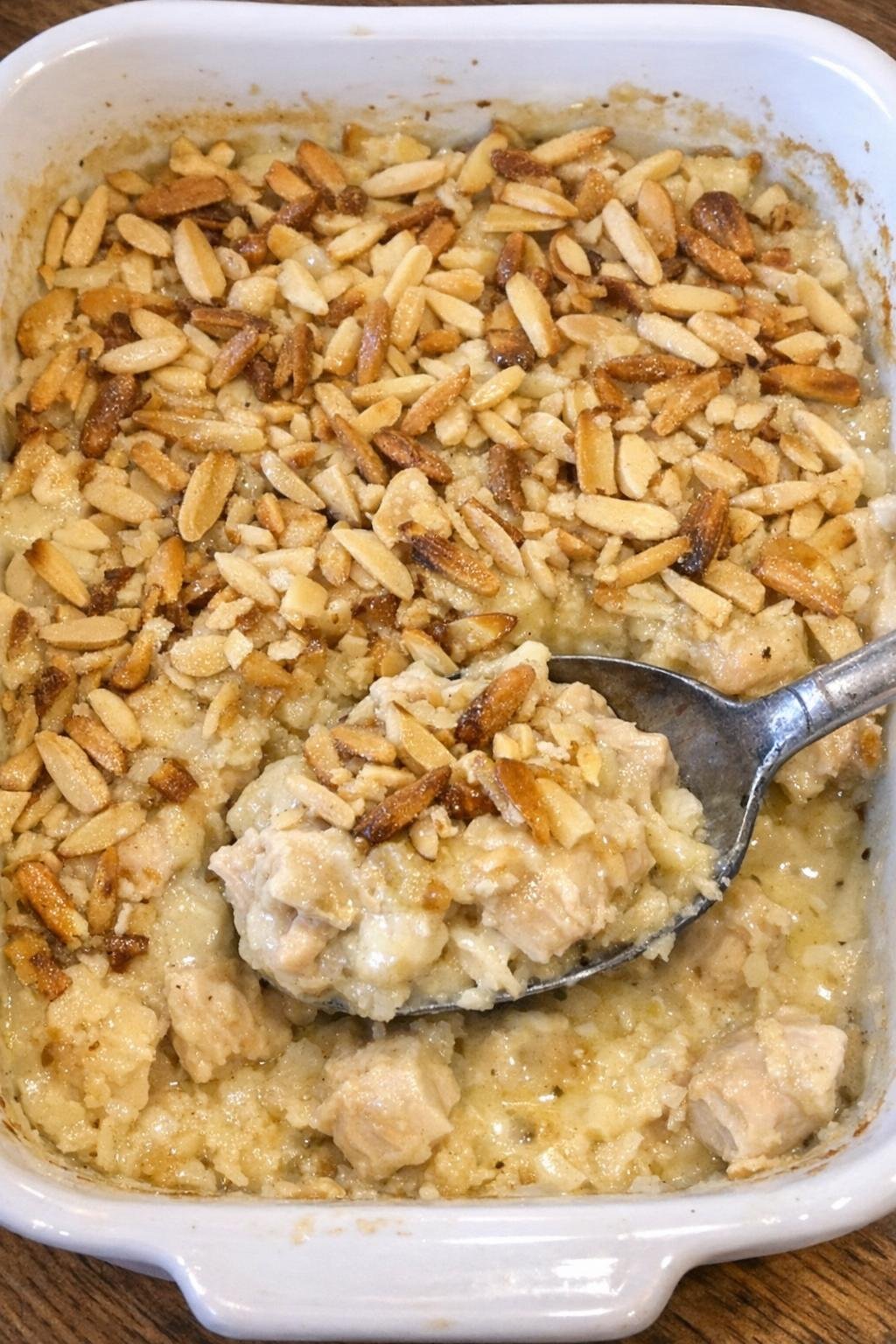 Finished chicken almondine casserole