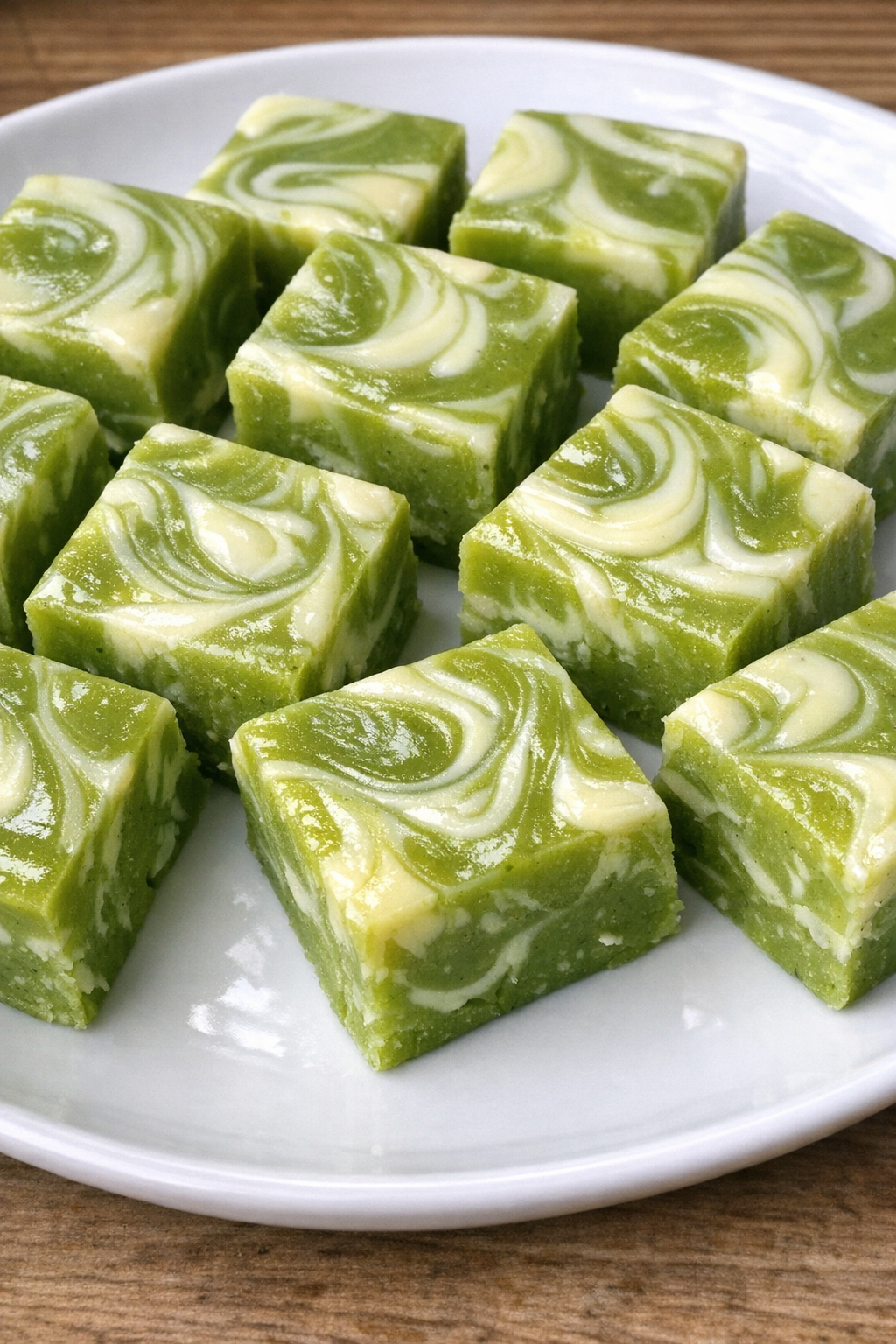Slow cooker matcha latte fudge on a white plate