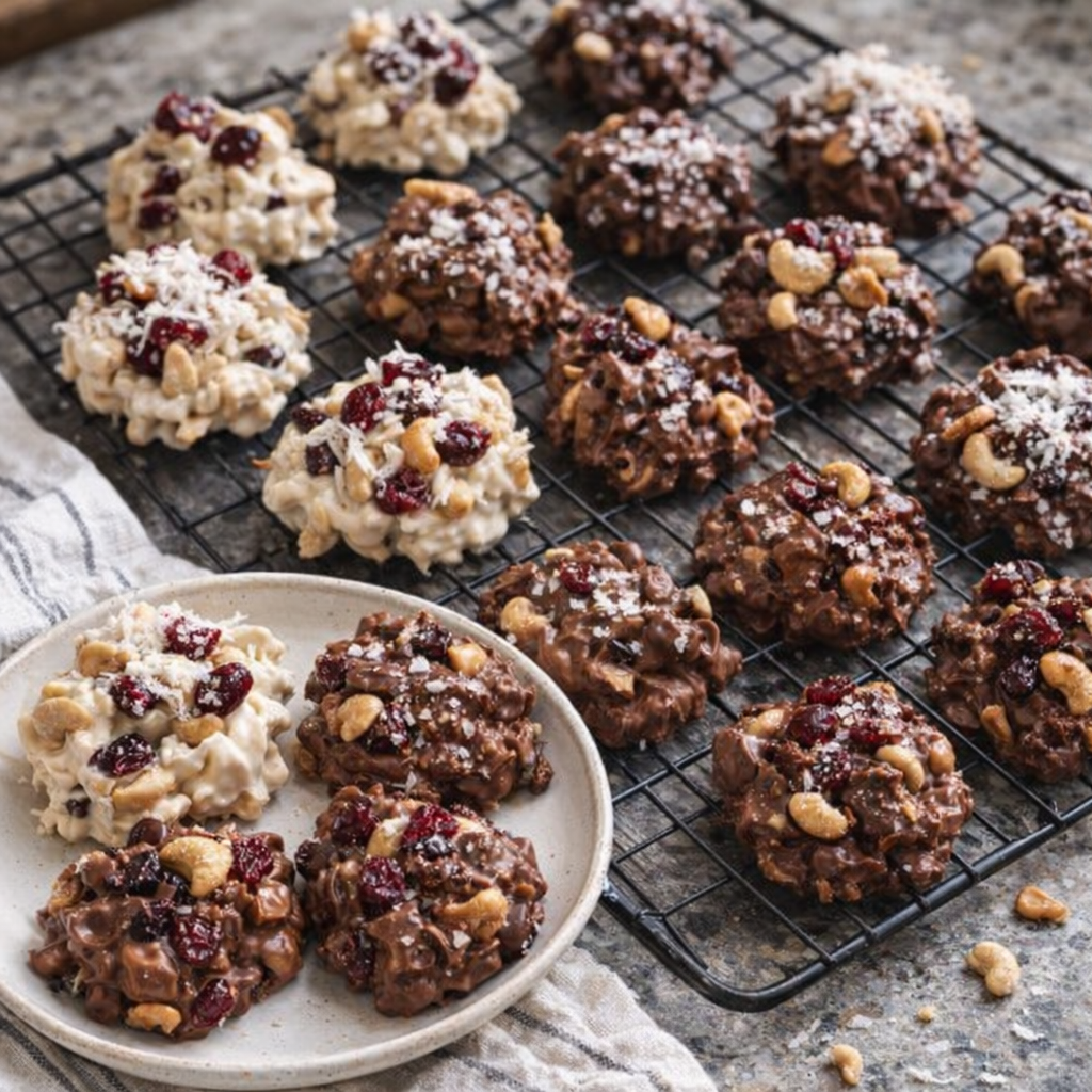 Chocolate cluster variations with different toppings