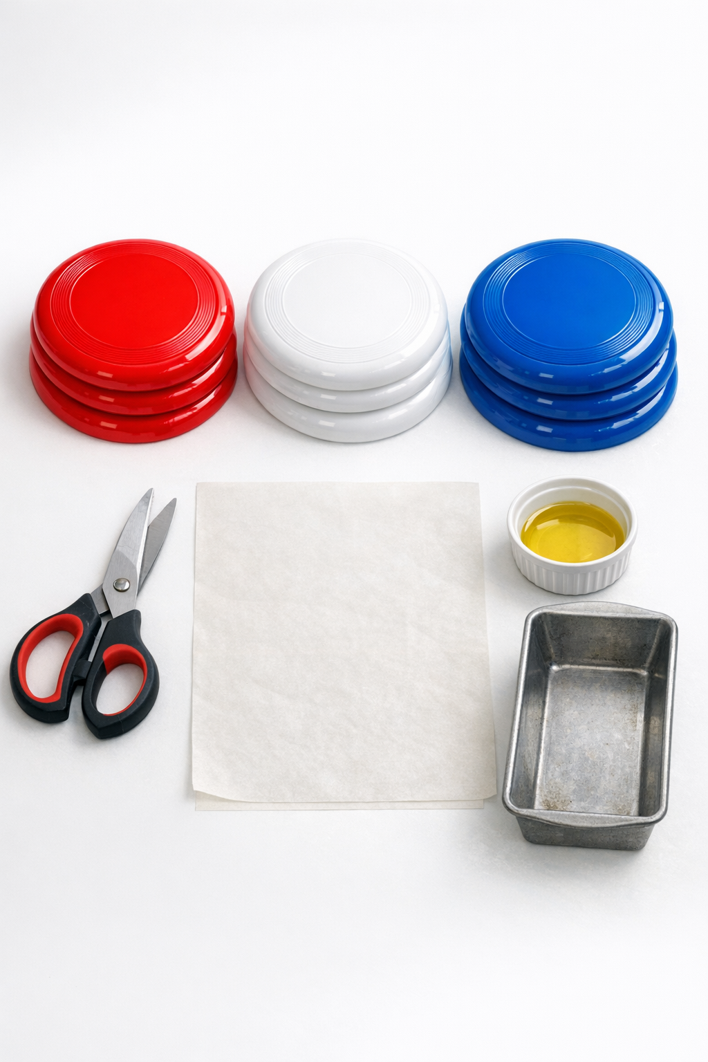 Materials for making recycled plastic deck supports laid out neatly