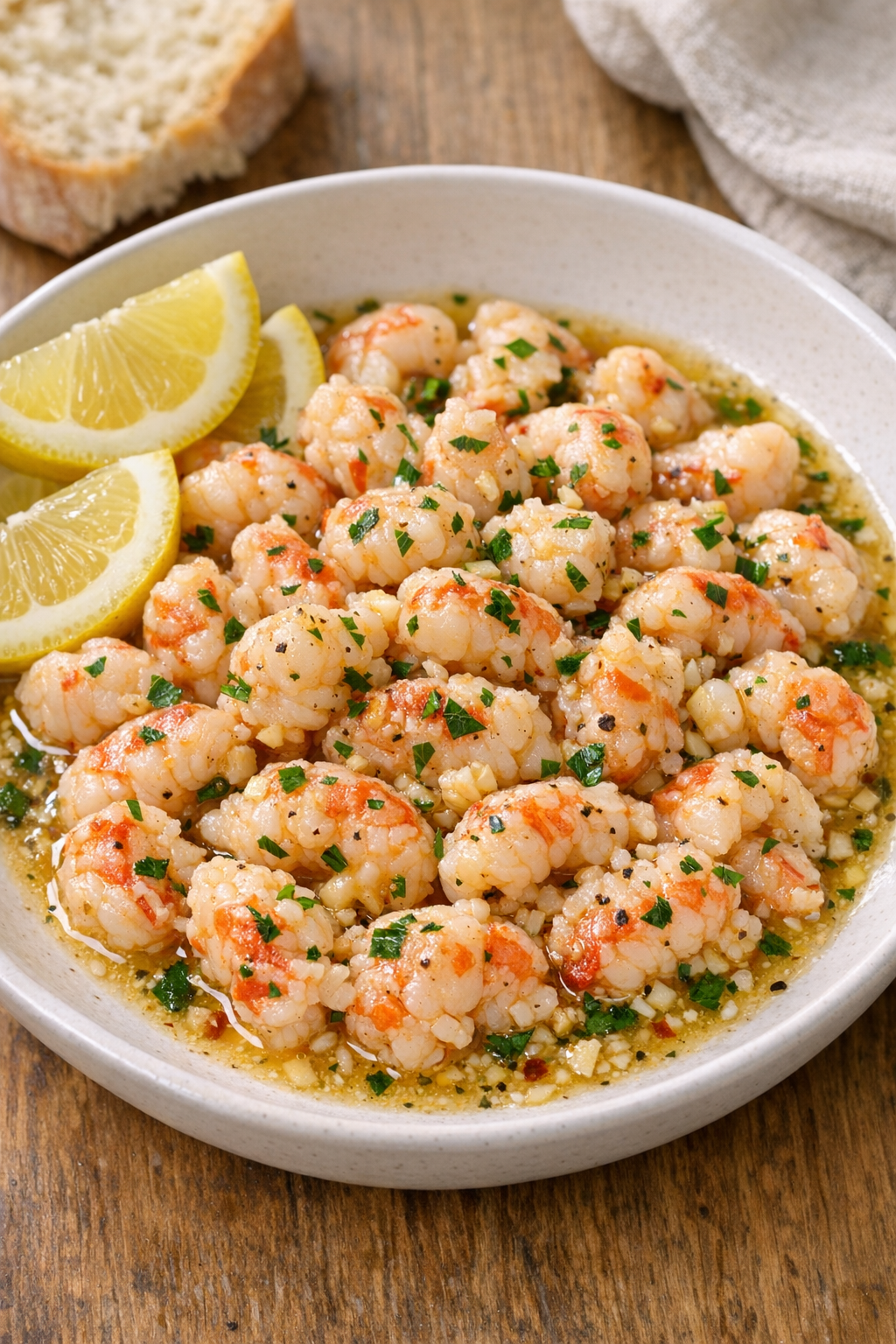 Finished langostino in buttery garlic sauce