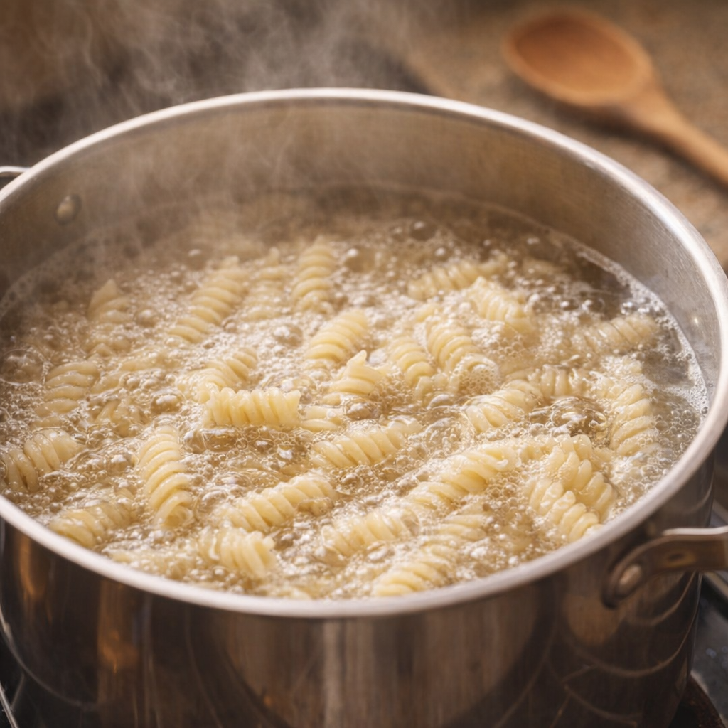 Rotini boiling in a large pot