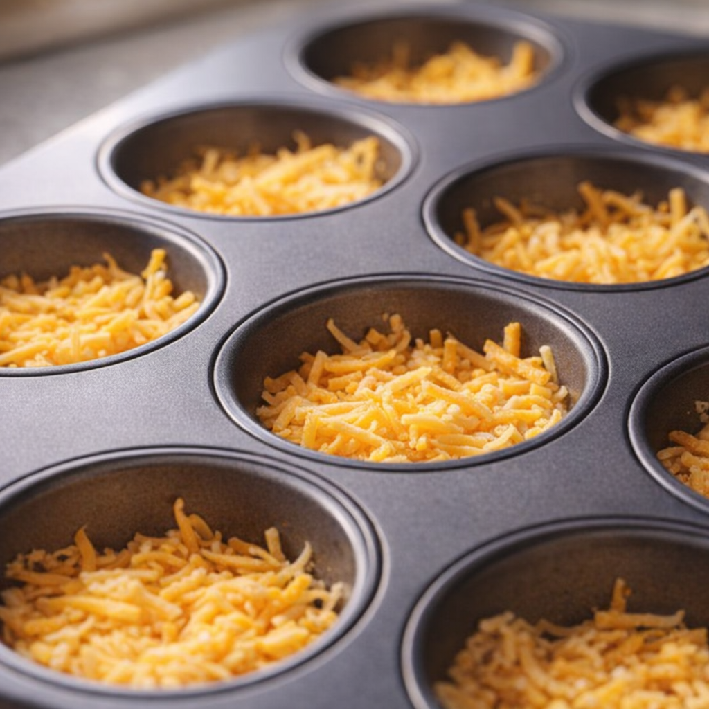 Cheddar scattered in muffin cups