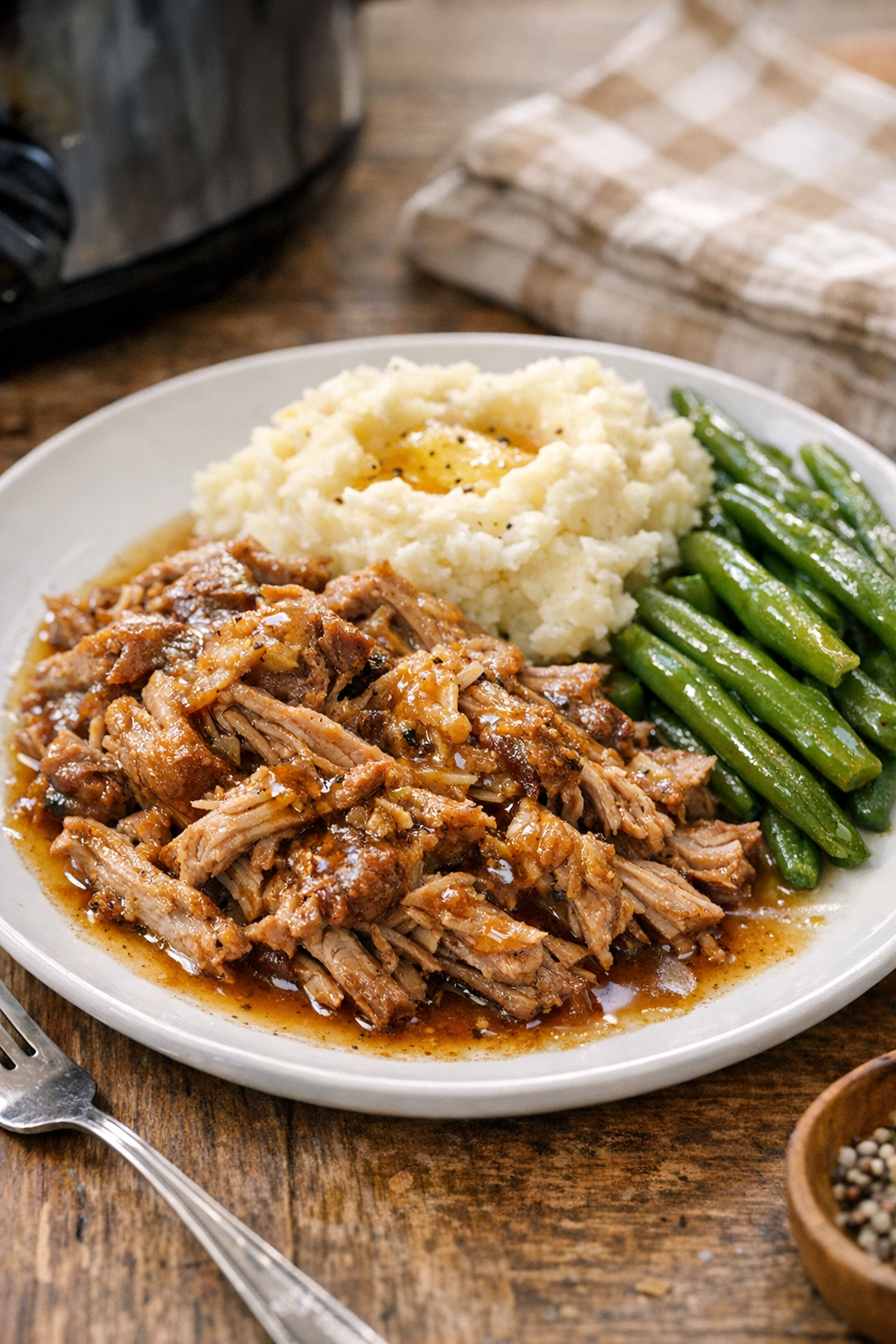 Finished plated slow cooker pork butt