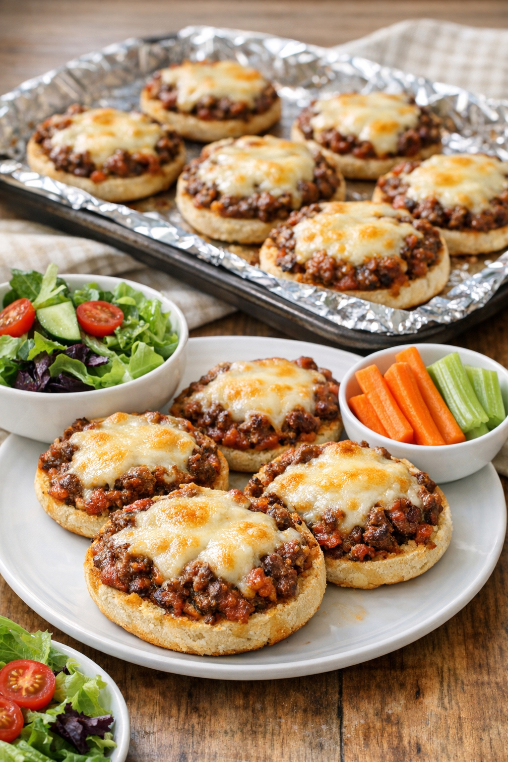 Final plated beef English muffin bites with sides