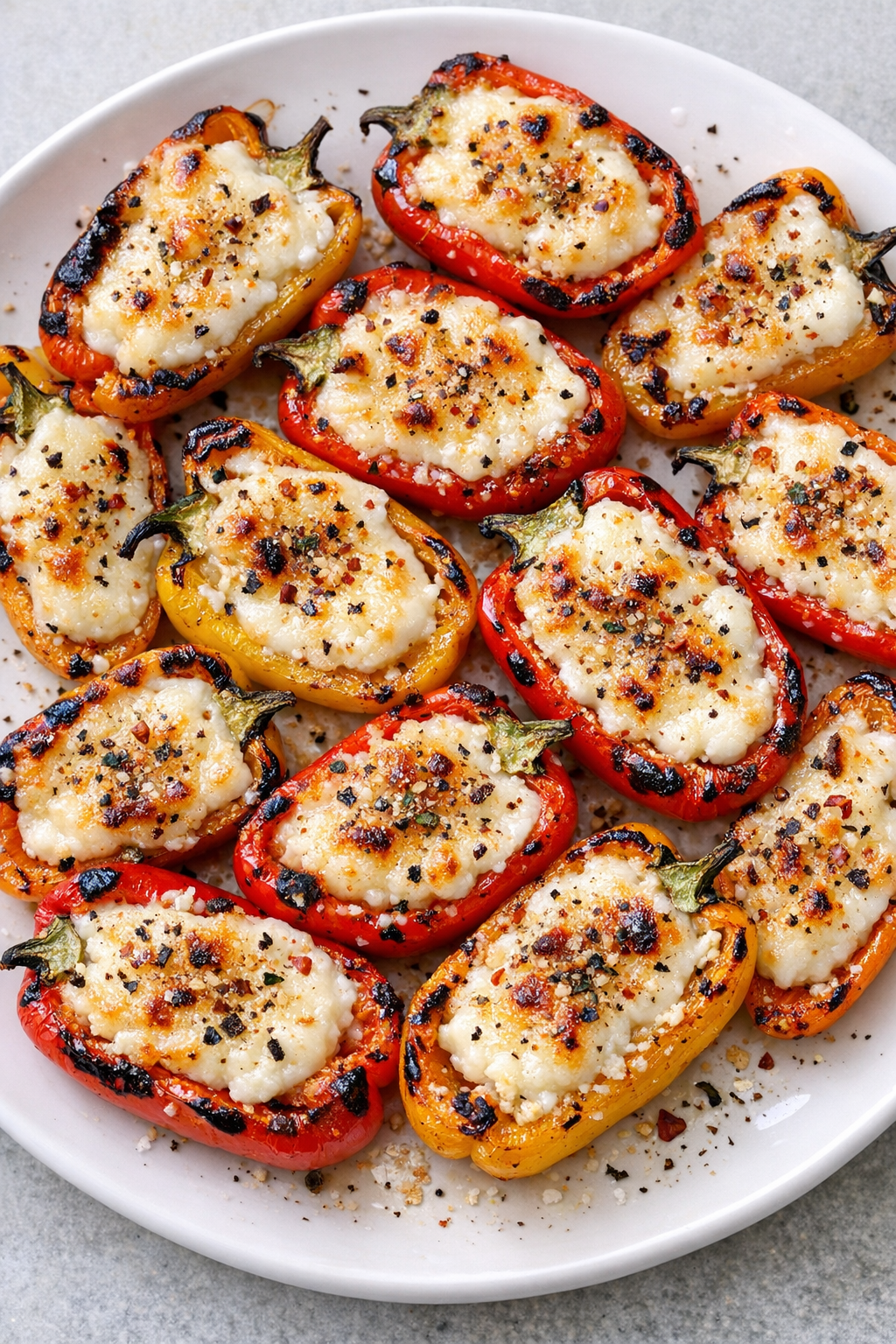 Finished cream cheese pepper bakes on a white plate