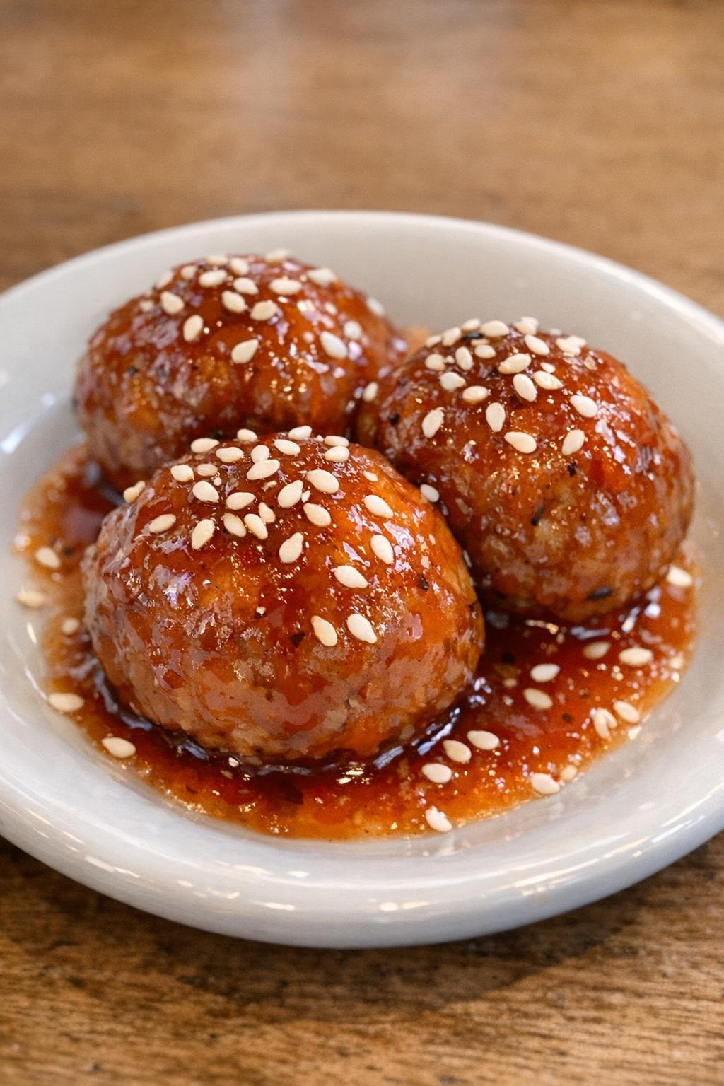 Slow cooker sweet chili meatballs on a white plate