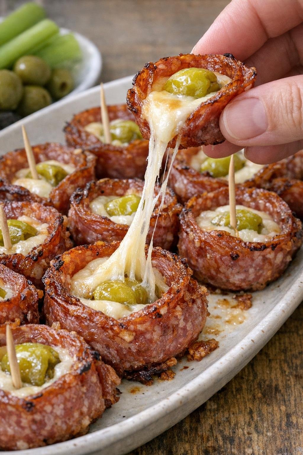 Finished salami Gallagher bites with melted provolone