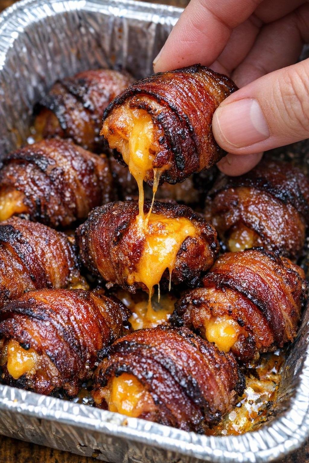 Low carb bacon langley bombs in a foil tray