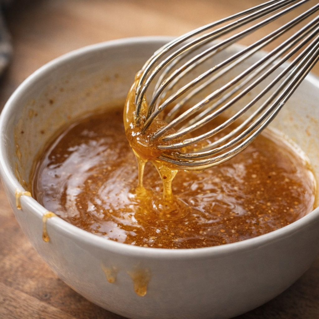 Maple syrup and Dijon whisked into a smooth sauce