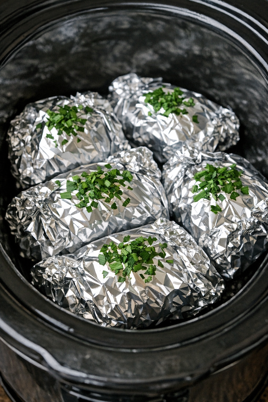 Creamy goat cheese pasta packets in a slow cooker