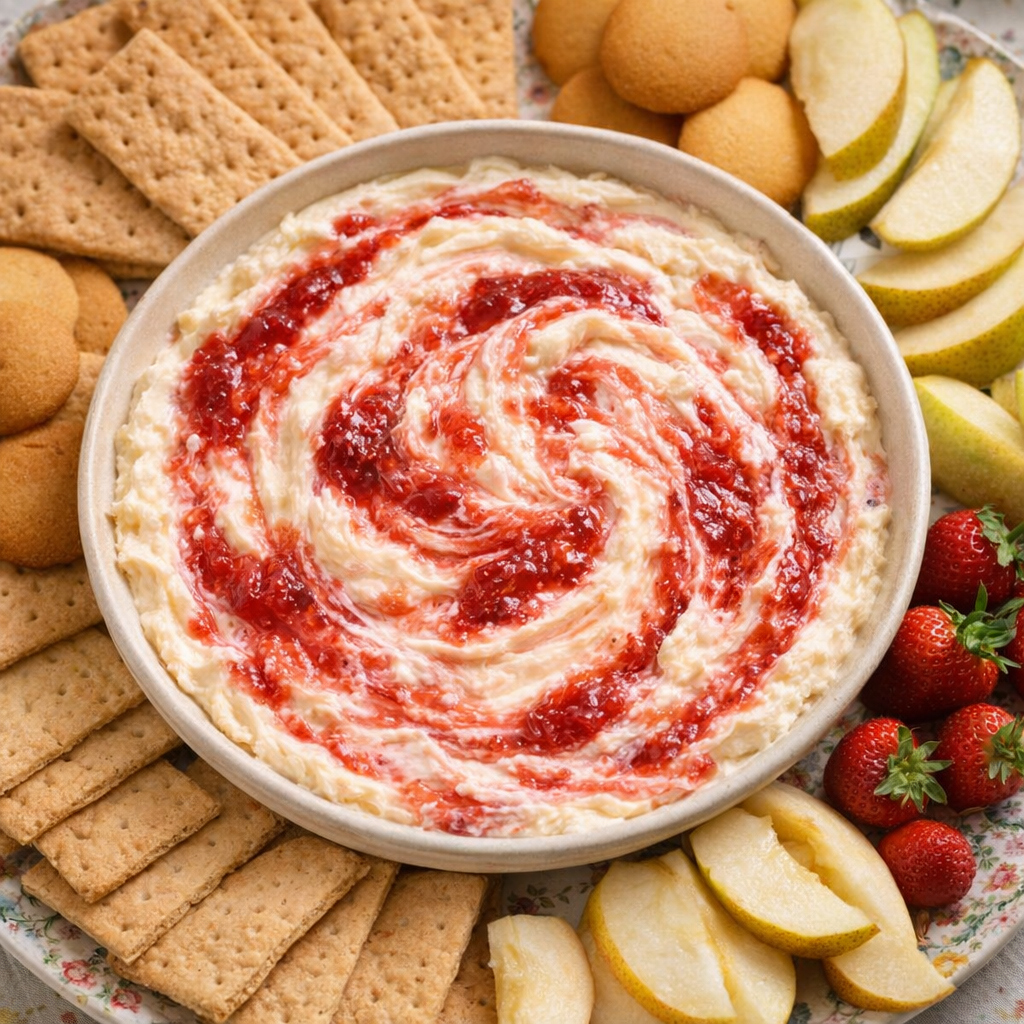 Dessert spread with cheesecake dip and assorted dippers