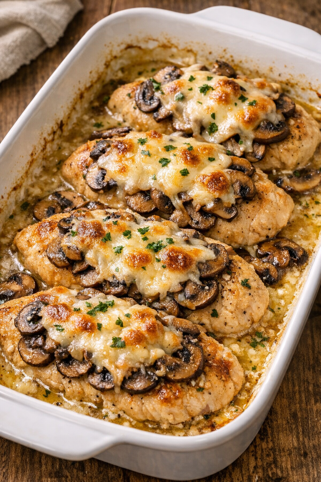 Chicken casserole variation with extra sautéed mushrooms