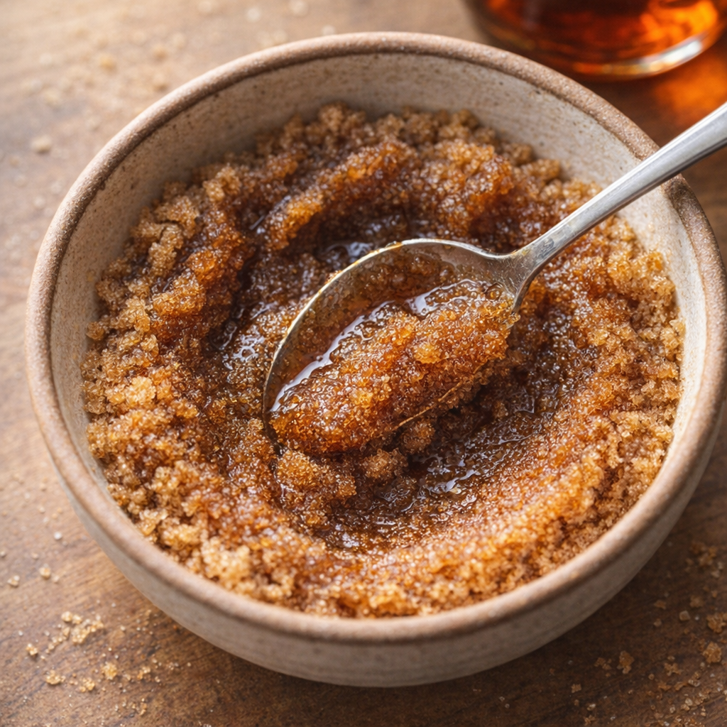 Brown sugar and maple syrup mixed in a small bowl